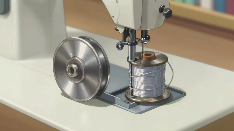 Visual representation of "bobbin" - A cylinder or cone holding thread, yarn, or wire, usually on a sewing machine.