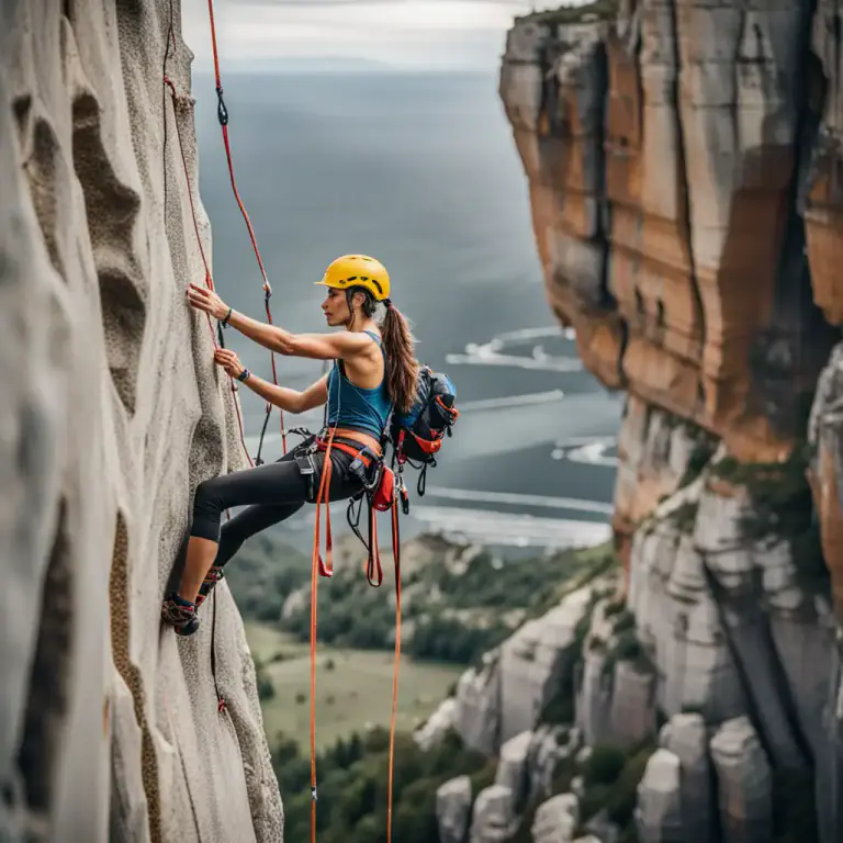 Visual representation of "drop out" - In rock climbing, to lower oneself from a climb using a rope