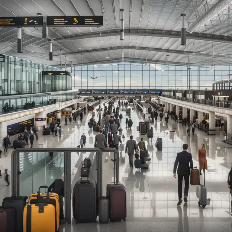 Visual representation of "terminal" - A building at an airport where passengers transfer from ground transportation to the facilities that allow them to board airplanes.