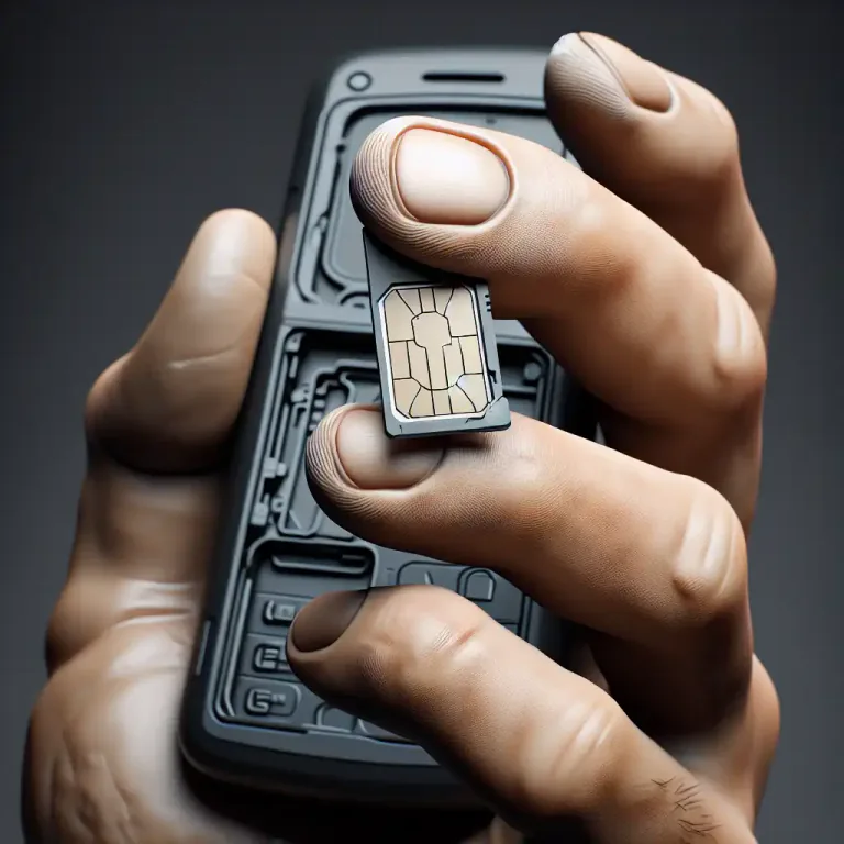 Visual representation of "sim" - In technology, a SIM card is a small card in a mobile phone that stores user data.