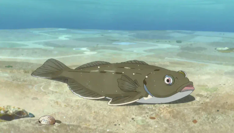 Visual representation of "flatfish" - A type of fish that has a flat body and both eyes on one side of its head.