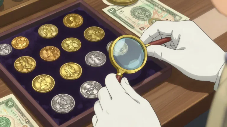 Visual representation of "numismatic" - Related to the study or collection of coins, paper money, and medals.