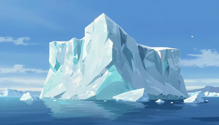 Visual representation of "iceberg" - A large mass of ice floating in the sea.
