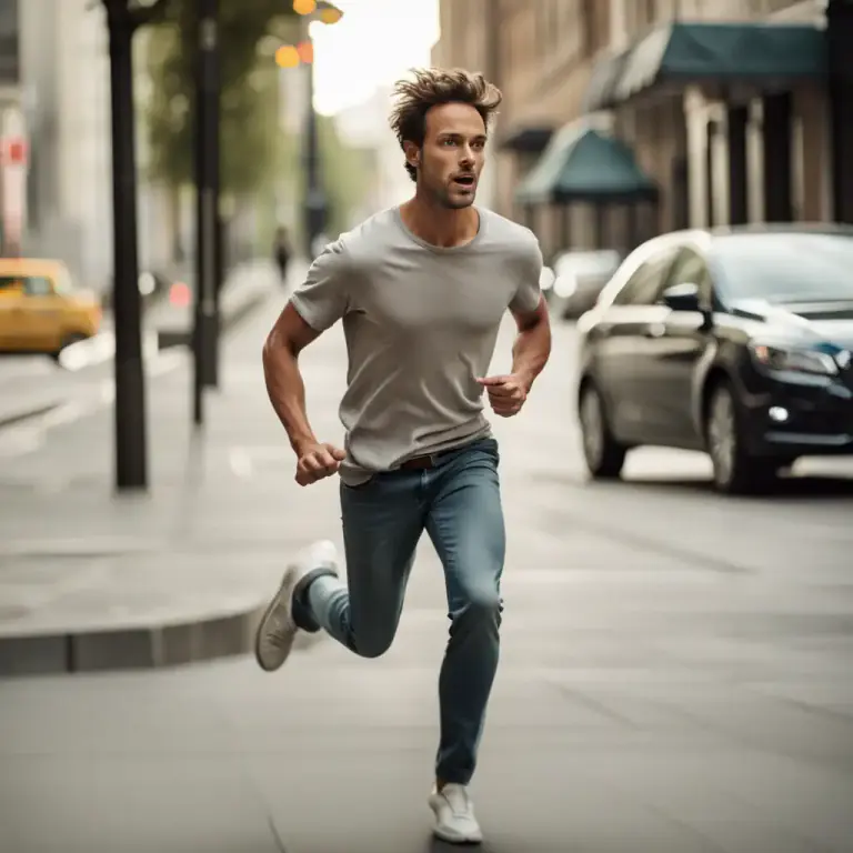 Visual representation of "run past" - To physically pass by someone or something while running.