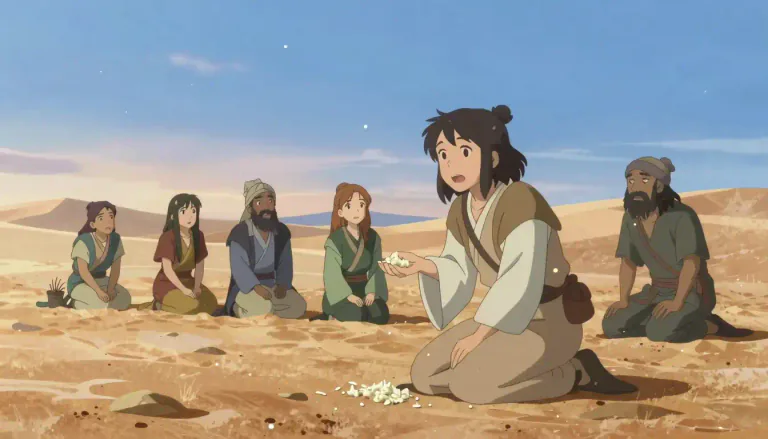 Visual representation of "manna" - A substance that, according to the Bible, fell from heaven and provided nourishment to the Israelites in the desert.