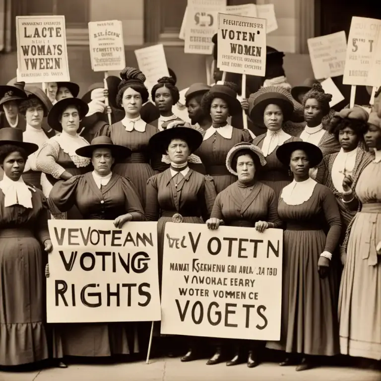 Visual representation of "suffragette" - Relating to the women who fought for women's right to vote in the late 19th and early 20th centuries.