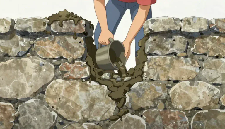 Visual representation of "infill" - A material used to fill in open spaces or gaps in a structure or land.