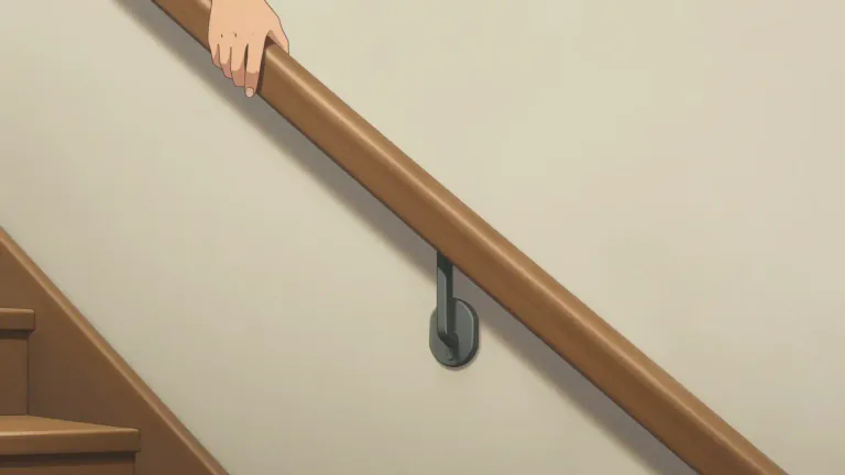 Visual representation of "handrail" - A handrail is a rail placed alongside a staircase or ramp to provide support and safety to individuals using it.