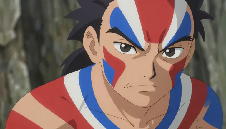Visual representation of "warpaint" - Colorful substances applied to the face and body, especially by soldiers or indigenous people, often as a form of decoration or as part of a cultural tradition.
