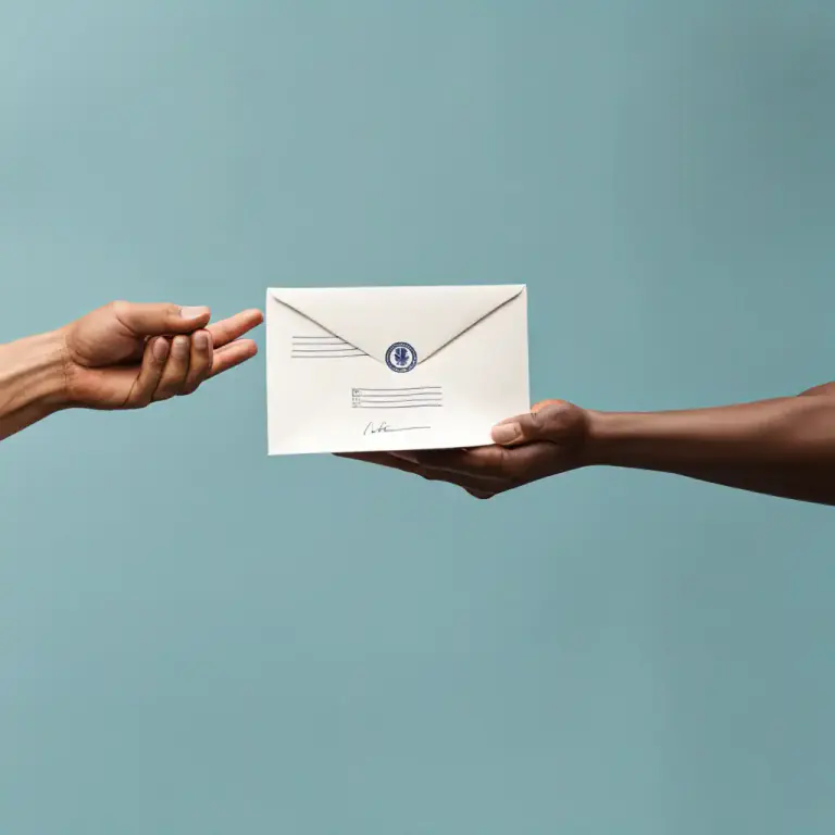 Visual representation of "by hand" - Physically holding or delivering something.