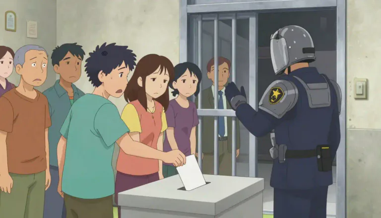 Visual representation of "disenfranchise" - To take away someone's right to vote or other privileges