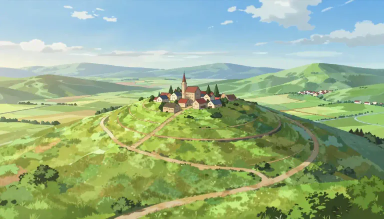 Visual representation of "upland" - A piece of land which is higher or raised compared to the surrounding land.