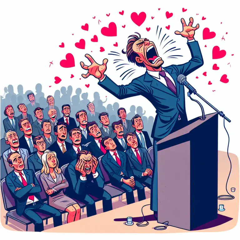Visual representation of "mushy" - Showing a lot of affection in a way that people find embarrassing or silly
