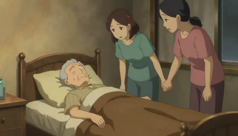 Visual representation of "deathbed" - The bed where a person lays when they are about to die.