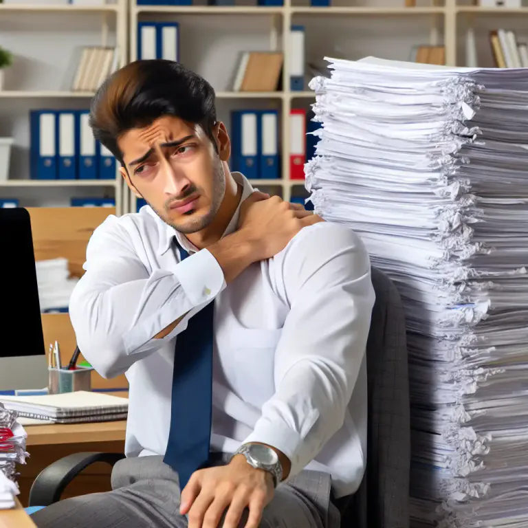 Visual representation of "backache" - Discomfort or stress caused by a challenging situation, likened to physical pain in the back