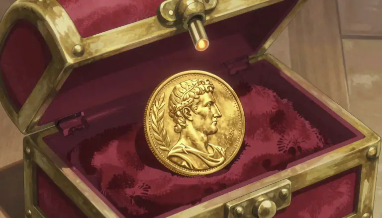 Visual representation of "solidus" - A gold coin that was used in the Roman Empire, introduced by Emperor Constantine, symbolizing wealth and stability.