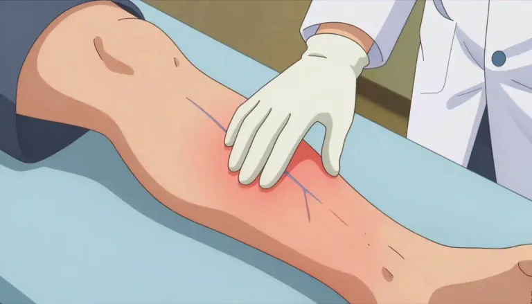 Visual representation of "phlebitis" - A condition where a vein becomes irritated or swollen.