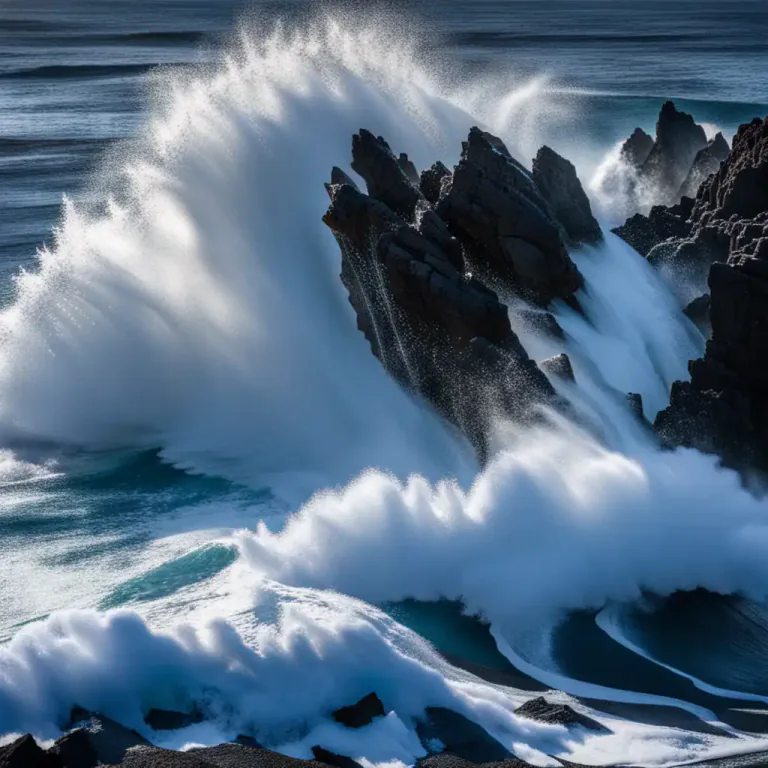 Visual representation of "spume" - Frothy matter or foam from the ocean waves