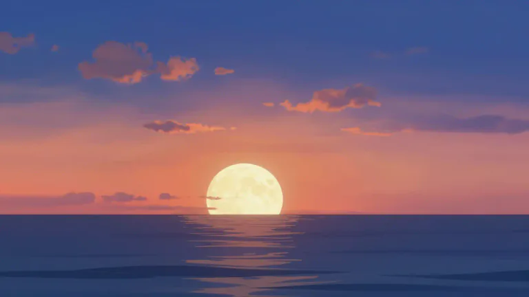 Visual representation of "moonset" - The moment when the moon goes below the horizon.