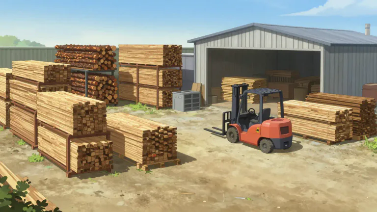 Visual representation of "lumberyard" - A lumberyard is a place where lumber and wood products are stored and sold, often providing supplies for construction and carpentry projects.