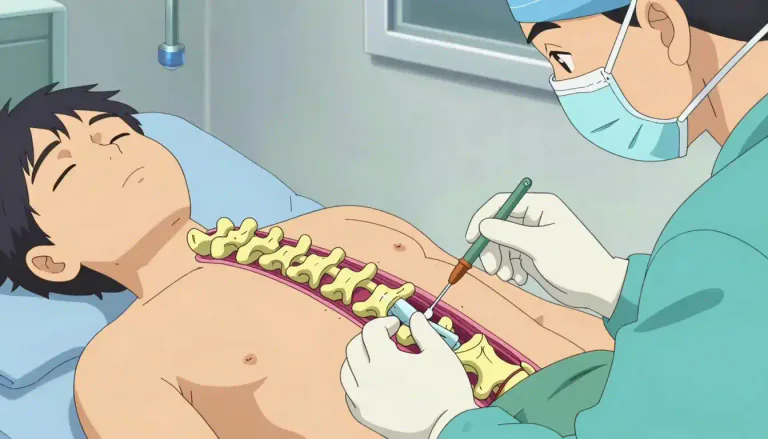 Visual representation of "kyphoplasty" - A surgical procedure aimed at treating spinal vertebra fractures by inserting a balloon into the vertebrae and injecting cement to stabilize them.
