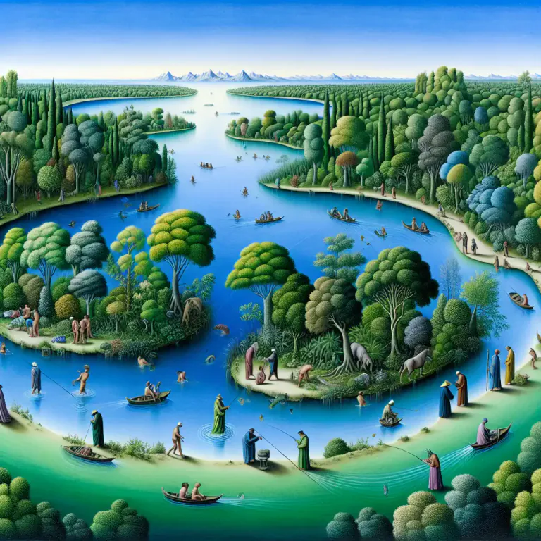 Visual representation of "tributary" - Supplying a larger body, such as a river, lake, or the like, with water, food, persons, etc.