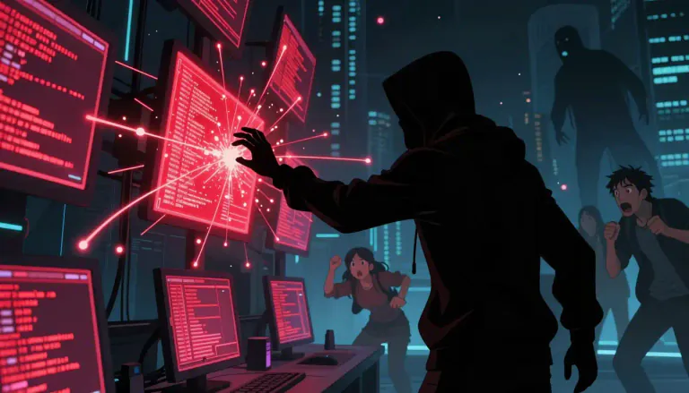 Visual representation of "cyberterrorism" - The use of technology and the internet to carry out acts of terrorism, aiming to create fear or harm.