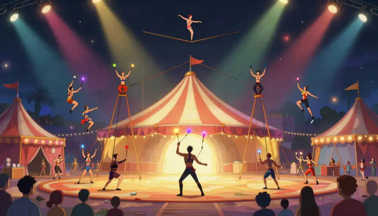 Visual representation of "cirque" - A circus, particularly one with a focus on acrobatics and performances.
