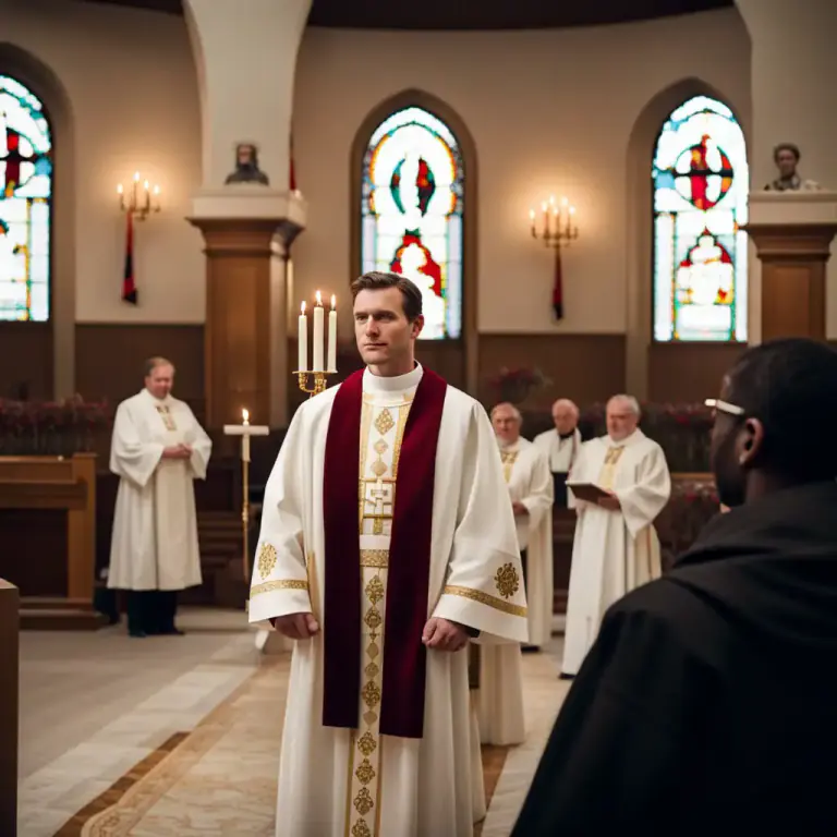 Visual representation of "deacon" - In the Roman Catholic Church, a deacon is a man who is not a priest but has been ordained to serve the church.
