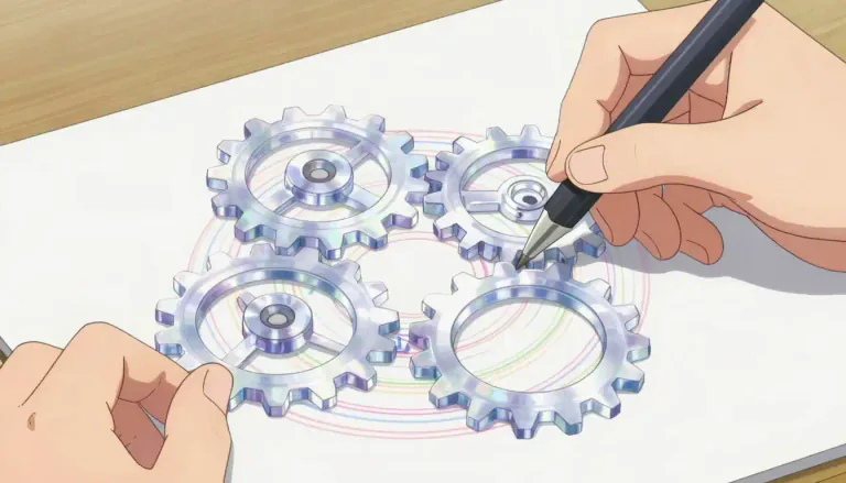 Visual representation of "spirograph" - A spirograph is a geometric drawing toy that creates intricate designs using a pen and rotating plastic gears.