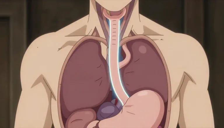 Visual representation of "esophageal" - Relating to the esophagus; the part of the human body between the throat and the stomach.