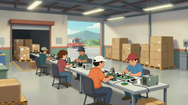 Visual representation of "maquiladora" - A factory in Mexico where goods are assembled from imported materials, typically for export to other countries, often operating under favorable tariff conditions.