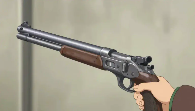 Visual representation of "gun" - It is a long metal device for discharging bullets controlled by pulling a trigger