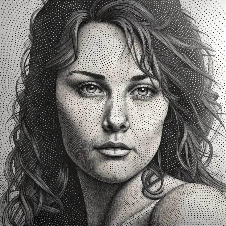 Visual representation of "stipple" - A painting, drawing, or engraving method where many small dots are made on a surface
