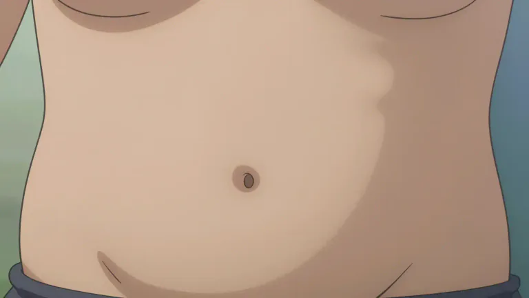 Visual representation of "innie" - A term used to describe a type of belly button that is recessed into the abdomen. Generally seen as common and normal.