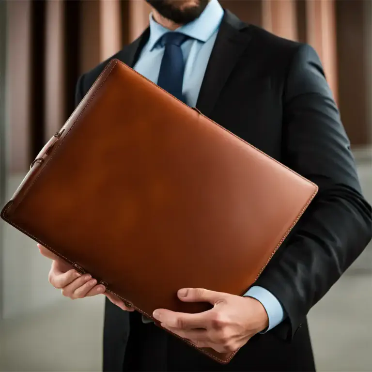 Visual representation of "folio" - A portfolio case made of leather or other material used to hold loose papers, articles or documents.