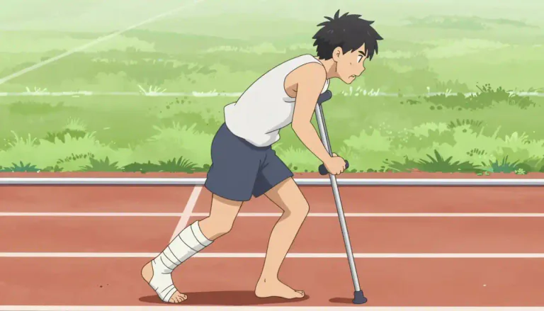 Visual representation of "gimp" - To walk with a limping gait.