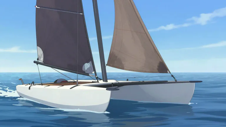 Visual representation of "trimaran" - A trimaran is a boat with three hulls, designed to be stable and fast.