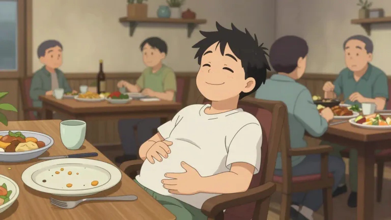 Visual representation of "satiety" - A feeling of being full, especially after eating a lot of food.