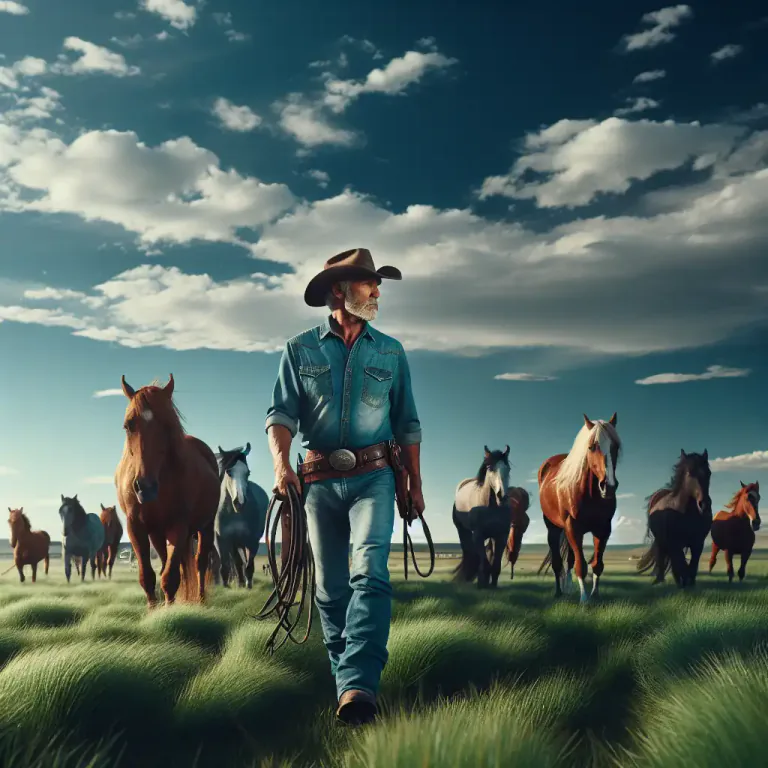Visual representation of "wrangle" - To herd, handle, or take care of horses or cattle.