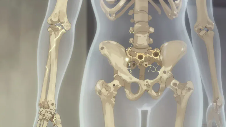 Visual representation of "osteoporotic" - Referring to a condition characterized by the weakening of bones due to loss of density.