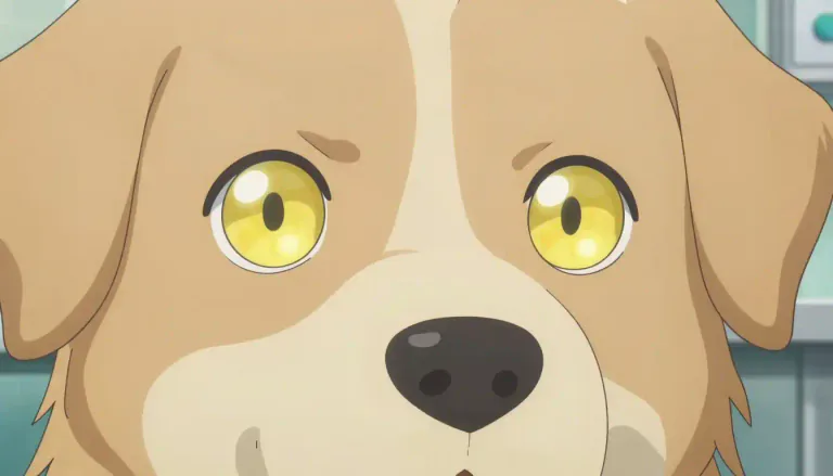 Visual representation of "walleye" - A condition in which an animal's eyes appear to have a yellowish hue or a reflective quality, often due to a certain disease.