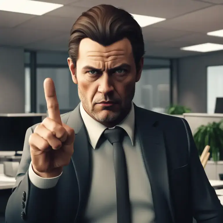 Visual representation of "put/stick two fingers up at somebody" - An offensive gesture where someone holds up their first and middle finger to express disrespect or anger towards someone else.