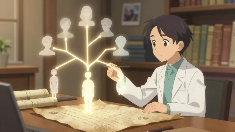 Visual representation of "genealogical" - Related to the study or tracing of family history and lineage