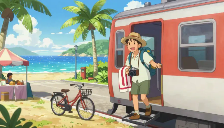 Visual representation of "holidaymaker" - A person who travels to another place for a holiday and enjoys recreational activities.