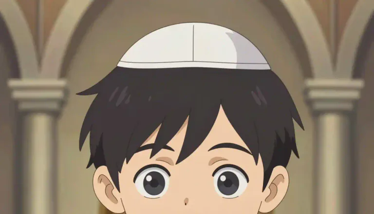 Visual representation of "kippah" - A kippah is a small, rounded cap worn by Jewish people, traditionally as a sign of respect and reverence to God.