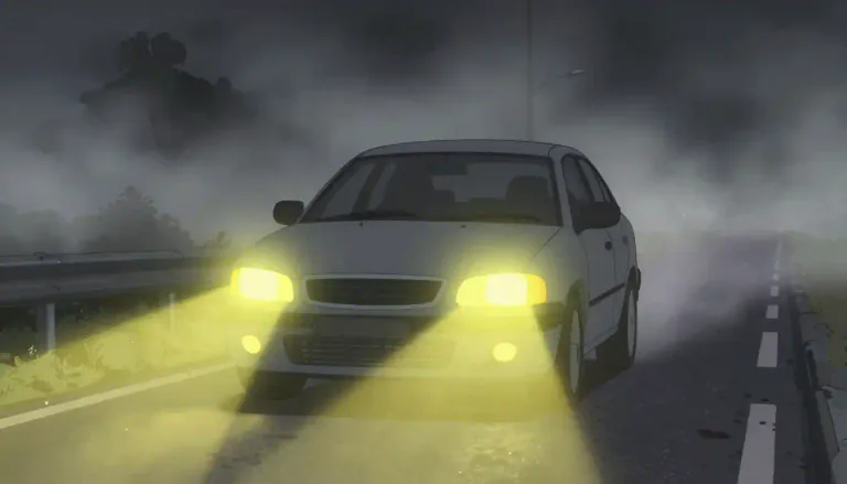 Visual representation of "foglight" - A light on a vehicle used to illuminate the road in foggy weather conditions.
