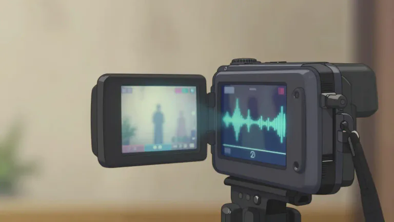 Visual representation of "videocamera" - A videocamera is an electronic device that captures moving images and sound, allowing the recording of videos.