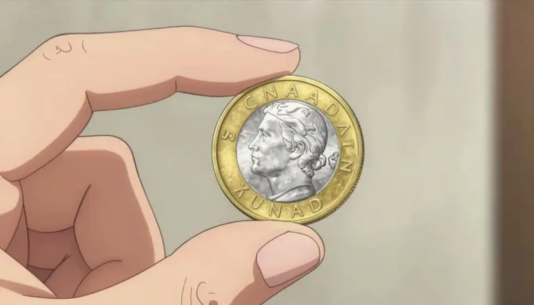 Visual representation of "toonie" - A two-dollar coin that is used in Canada, made of two different metals.