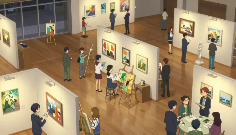 Visual representation of "artworld" - The artworld refers to the community of artists, galleries, and exhibition spaces that engage with the creation, distribution, and critique of art.